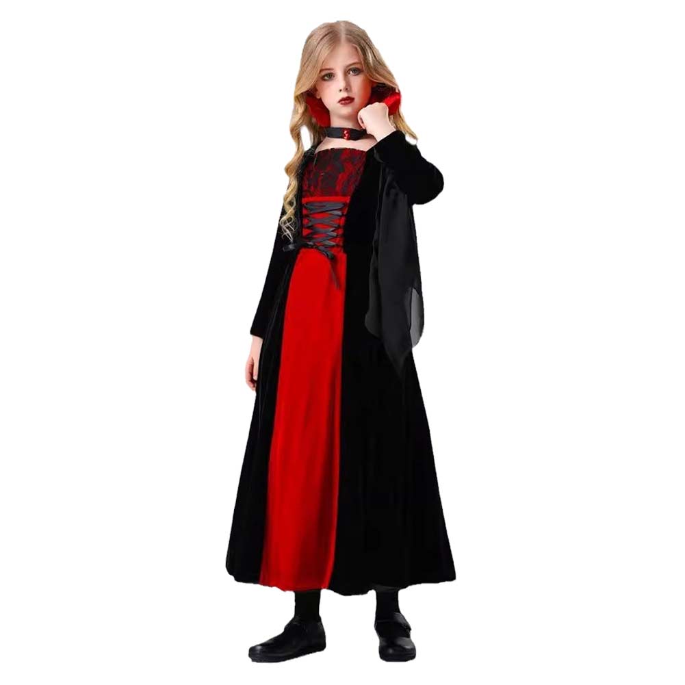 Kinder Mädchen Kleid Cosplay Kostüm Outfits Halloween Faschingskostüm Kinderkostüm Mittelalterliche Vampirin