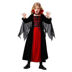 Kinder Mädchen Kleid Cosplay Kostüm Outfits Halloween Faschingskostüm Kinderkostüm Mittelalterliche Vampirin