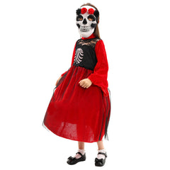 Kinder Mädchen Kleid Cosplay Kostüm Outfits Halloween Karneval Anzug Halloween Tag der Toten Skelett Maske