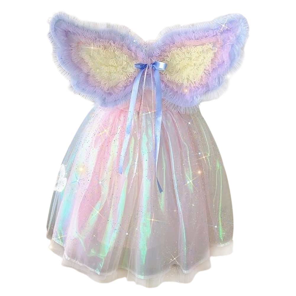 Kinder Mädchen Kleid Cosplay Kostüm Outfits Halloween Karneval Anzug Mädchen Regenbogen Flügel