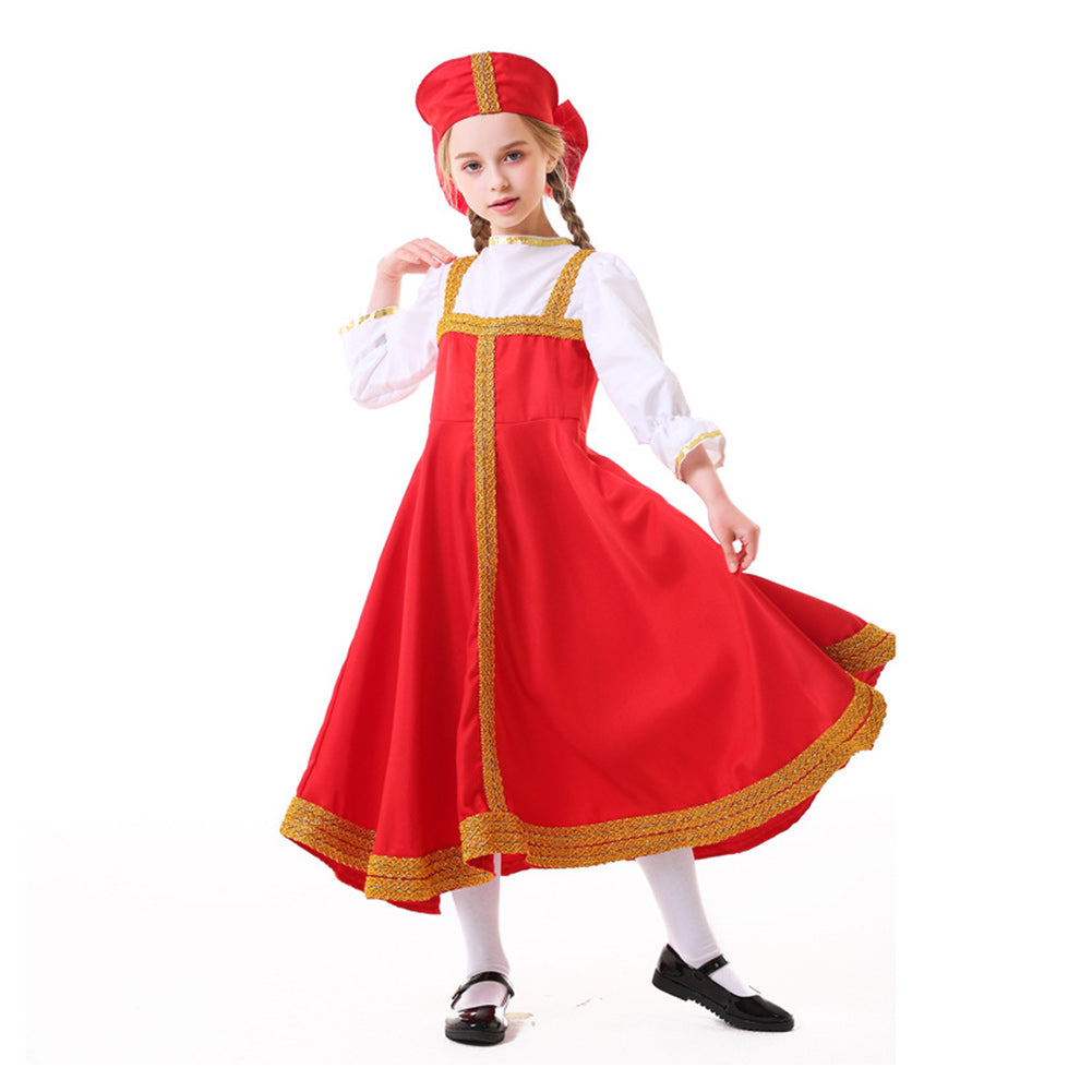 Kinder Mädchen Kleid Cosplay Kostüm Outfits Halloween Karneval Anzug Russische ethnische Kostüm