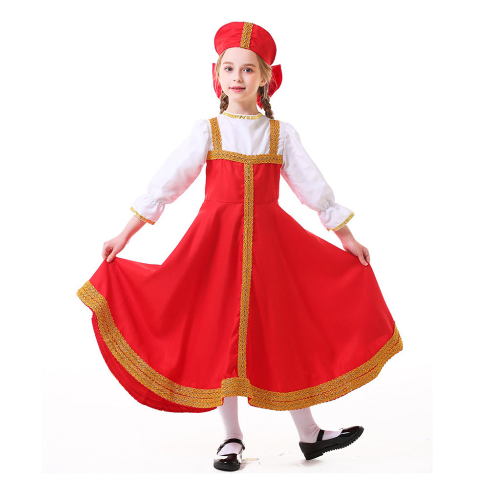 Kinder Mädchen Kleid Cosplay Kostüm Outfits Halloween Karneval Anzug Russische ethnische Kostüm