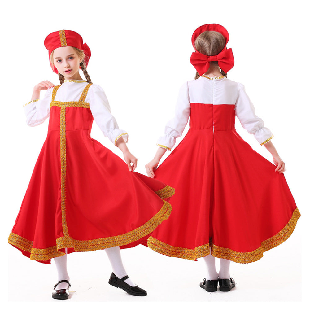 Kinder Mädchen Kleid Cosplay Kostüm Outfits Halloween Karneval Anzug Russische ethnische Kostüm