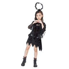 Kinder Mädchen Kleid Cosplay Kostüm Outfits Halloween Karneval Anzug Schwarz Engel Horror Hexe Teufel Vampir