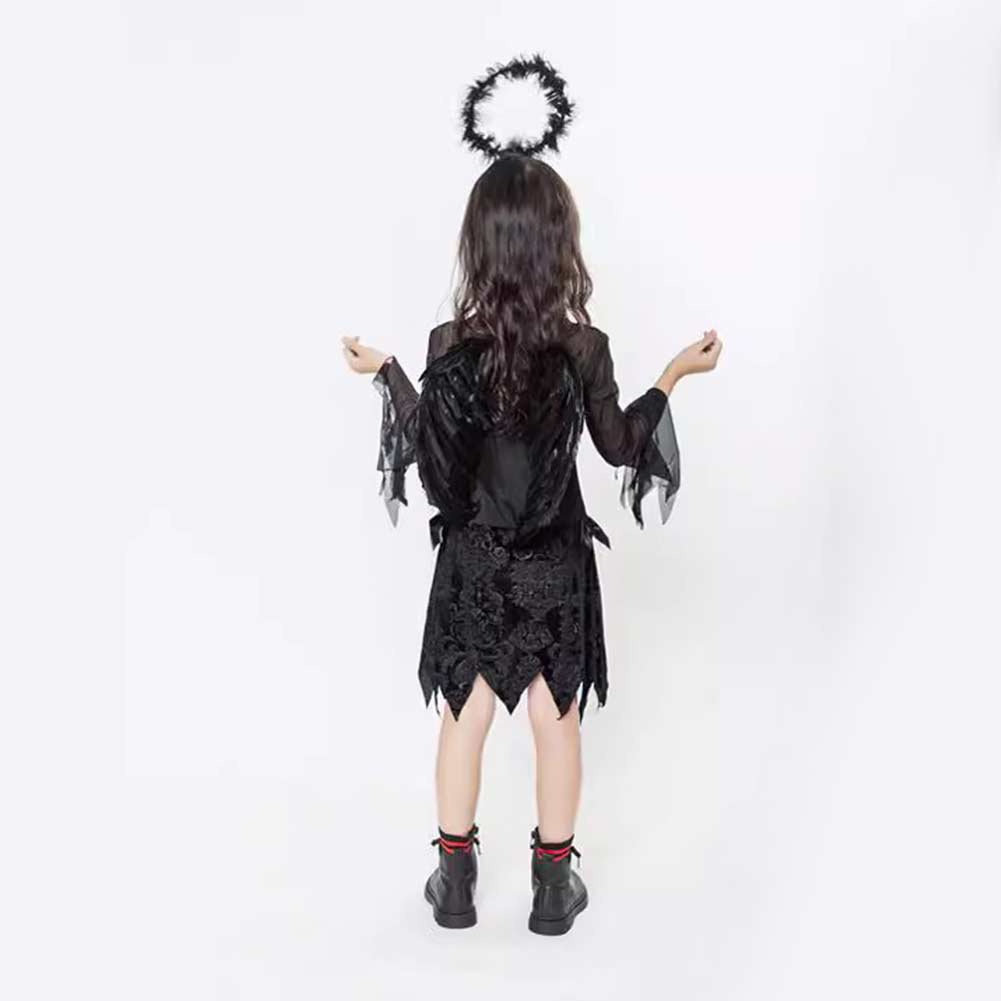 Kinder Mädchen Kleid Cosplay Kostüm Outfits Halloween Karneval Anzug Schwarz Engel Horror Hexe Teufel Vampir