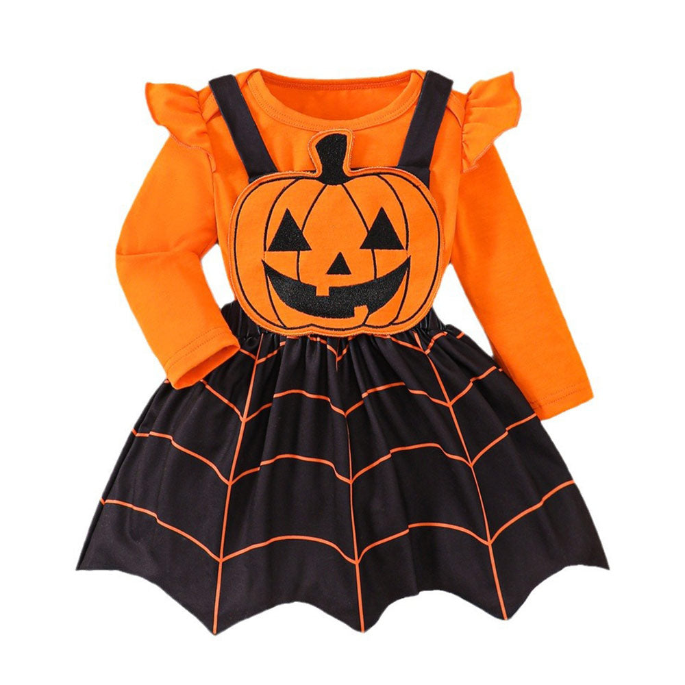 Kinder Mädchen Kürbis Kleid Geist Gesicht Riemen Rock Cosplay Kostüm Outfits Halloween Karneval Anzug