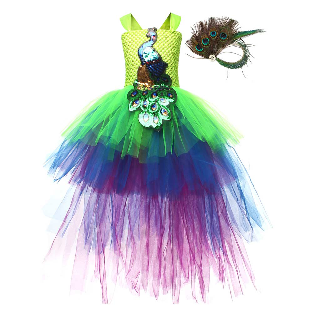 Kinder Mädchen Pfau Tutu Kleid Cosplay Kostüm Outfits Halloween Karneval Anzug