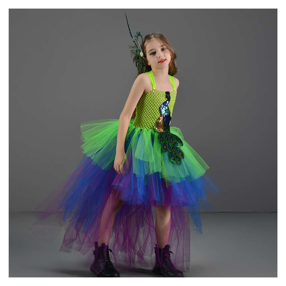 Kinder Mädchen Pfau Tutu Kleid Cosplay Kostüm Outfits Halloween Karneval Anzug