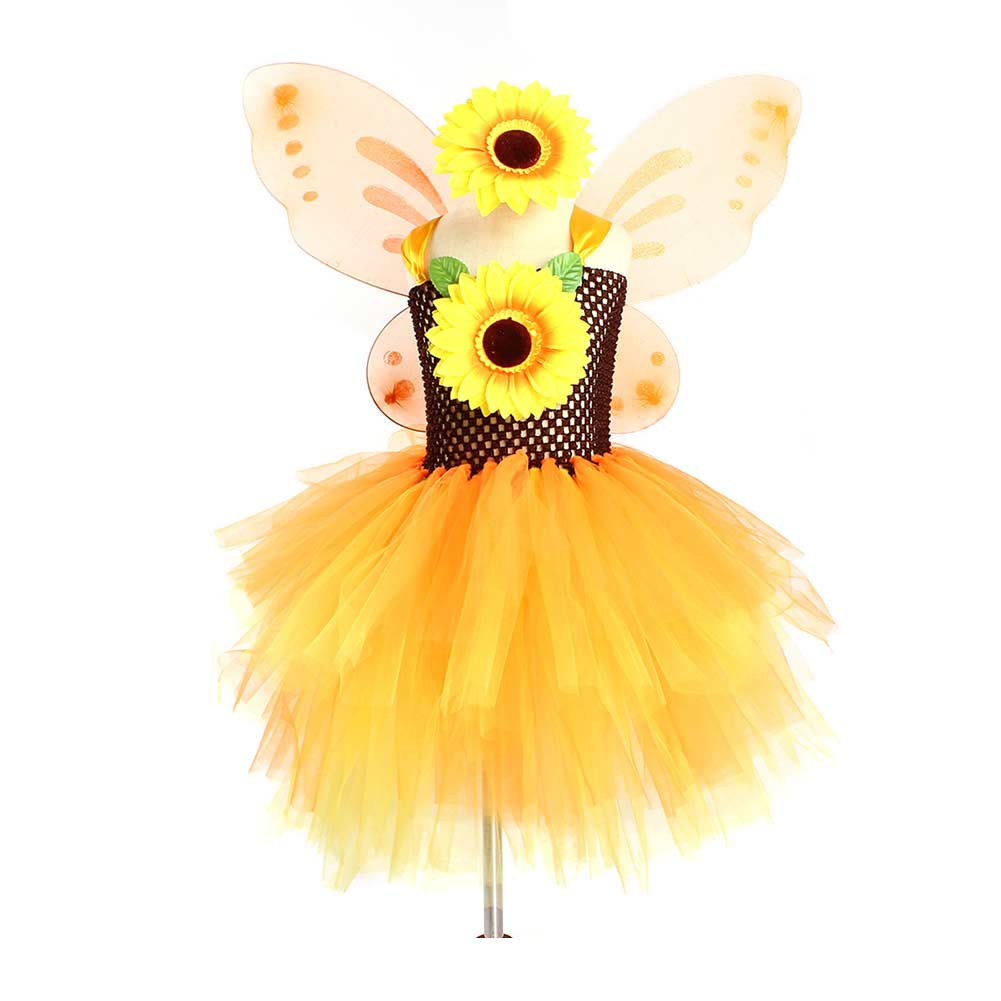 Kinder Mädchen Sonnenblume Tutu Rock Cosplay Kostüm Outfits Halloween Karneval Anzug