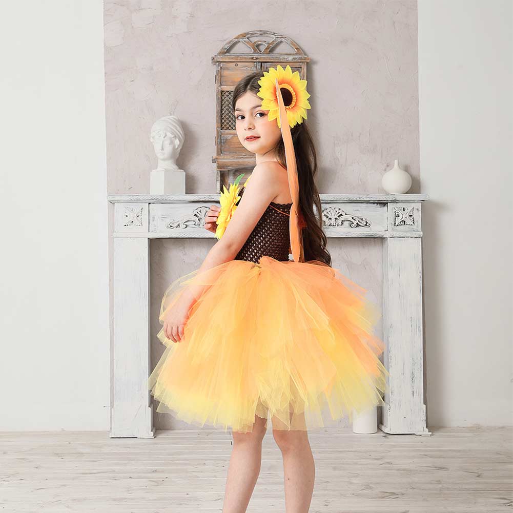 Kinder Mädchen Sonnenblume Tutu Rock Cosplay Kostüm Outfits Halloween Karneval Anzug