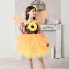 Kinder Mädchen Sonnenblume Tutu Rock Cosplay Kostüm Outfits Halloween Karneval Anzug