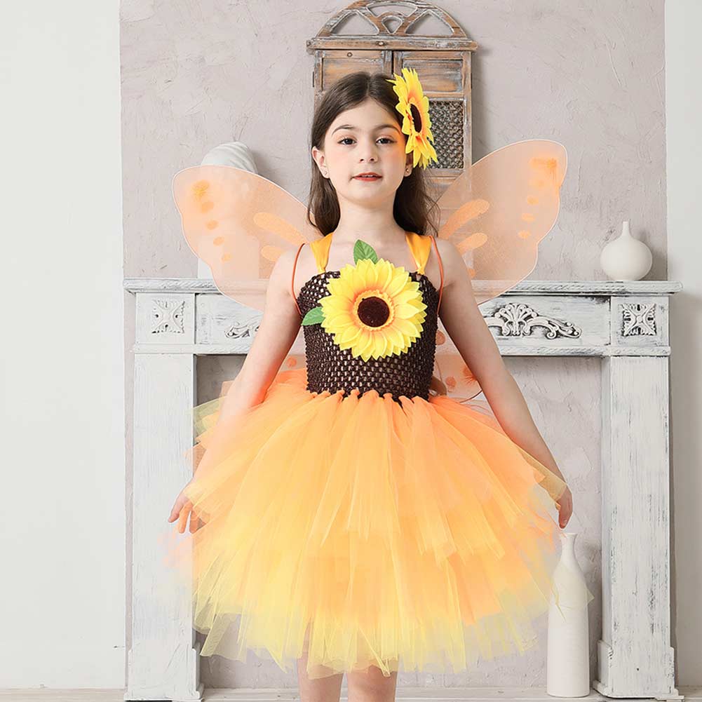 Kinder Mädchen Sonnenblume Tutu Rock Cosplay Kostüm Outfits Halloween Karneval Anzug