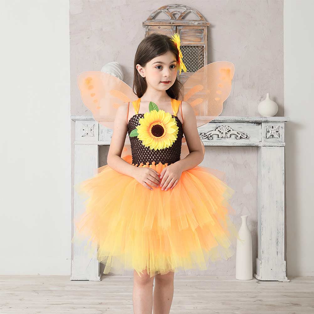 Kinder Mädchen Sonnenblume Tutu Rock Cosplay Kostüm Outfits Halloween Karneval Anzug