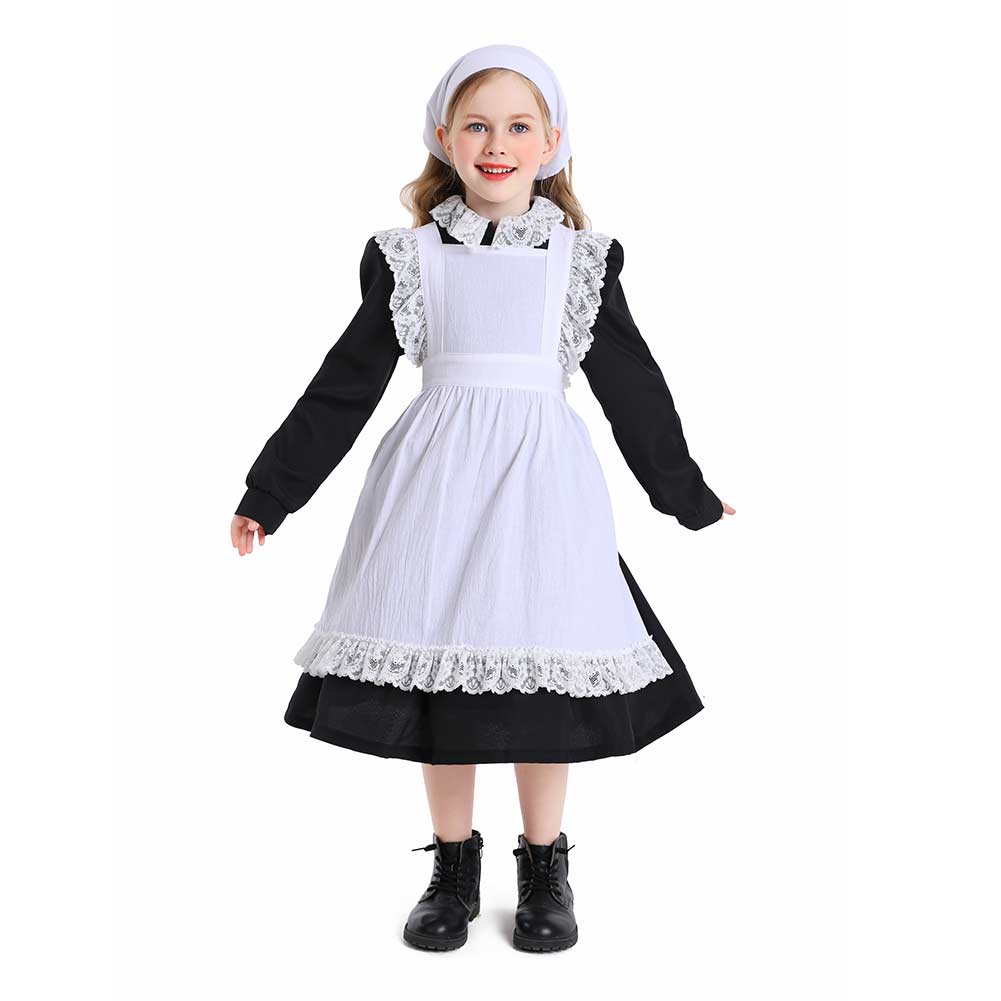 Kinder Mädchen Thanksgiving 17. Jahrhundert Kolonialstil Pilger Hirtenmädchen Kleid Cosplay Kostüm Outfits Halloween Karneval Anzug