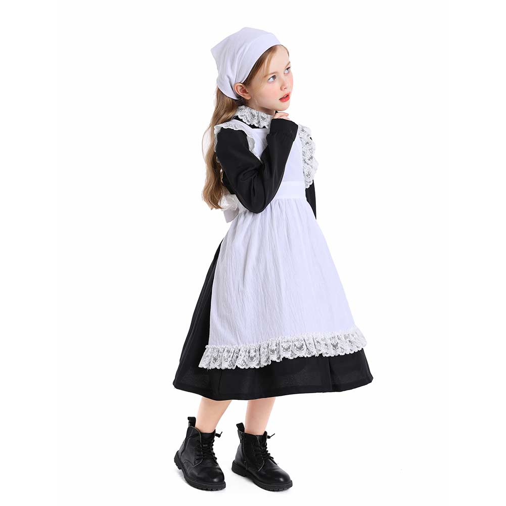 Kinder Mädchen Thanksgiving 17. Jahrhundert Kolonialstil Pilger Hirtenmädchen Kleid Cosplay Kostüm Outfits Halloween Karneval Anzug