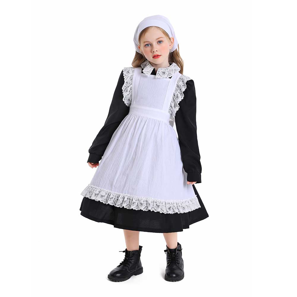 Kinder Mädchen Thanksgiving 17. Jahrhundert Kolonialstil Pilger Hirtenmädchen Kleid Cosplay Kostüm Outfits Halloween Karneval Anzug