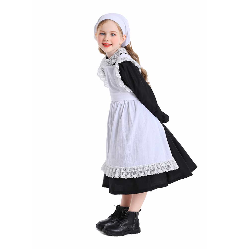 Kinder Mädchen Thanksgiving 17. Jahrhundert Kolonialstil Pilger Hirtenmädchen Kleid Cosplay Kostüm Outfits Halloween Karneval Anzug