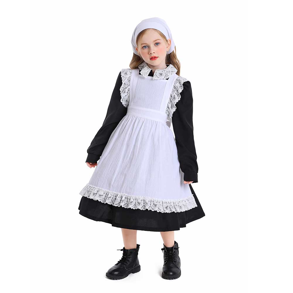 Kinder Mädchen Thanksgiving 17. Jahrhundert Kolonialstil Pilger Hirtenmädchen Kleid Cosplay Kostüm Outfits Halloween Karneval Anzug