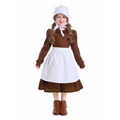 Kinder Mädchen Thanksgiving 17Jahrhundert Kolonialstil Pilger Hirtenmädchen Kleid Cosplay Kostüm Outfits Halloween Karneval Anzug