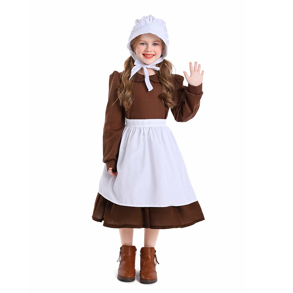 Kinder Mädchen Thanksgiving 17Jahrhundert Kolonialstil Pilger Hirtenmädchen Kleid Cosplay Kostüm Outfits Halloween Karneval Anzug