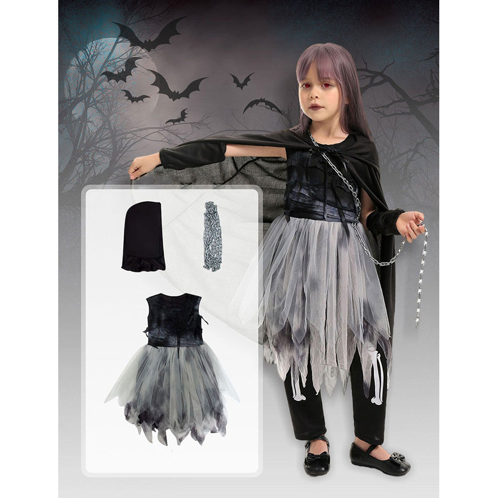 Kinder Mädchen Tod Kleid Cosplay Kostüm Outfits Halloween Karneval Anzug