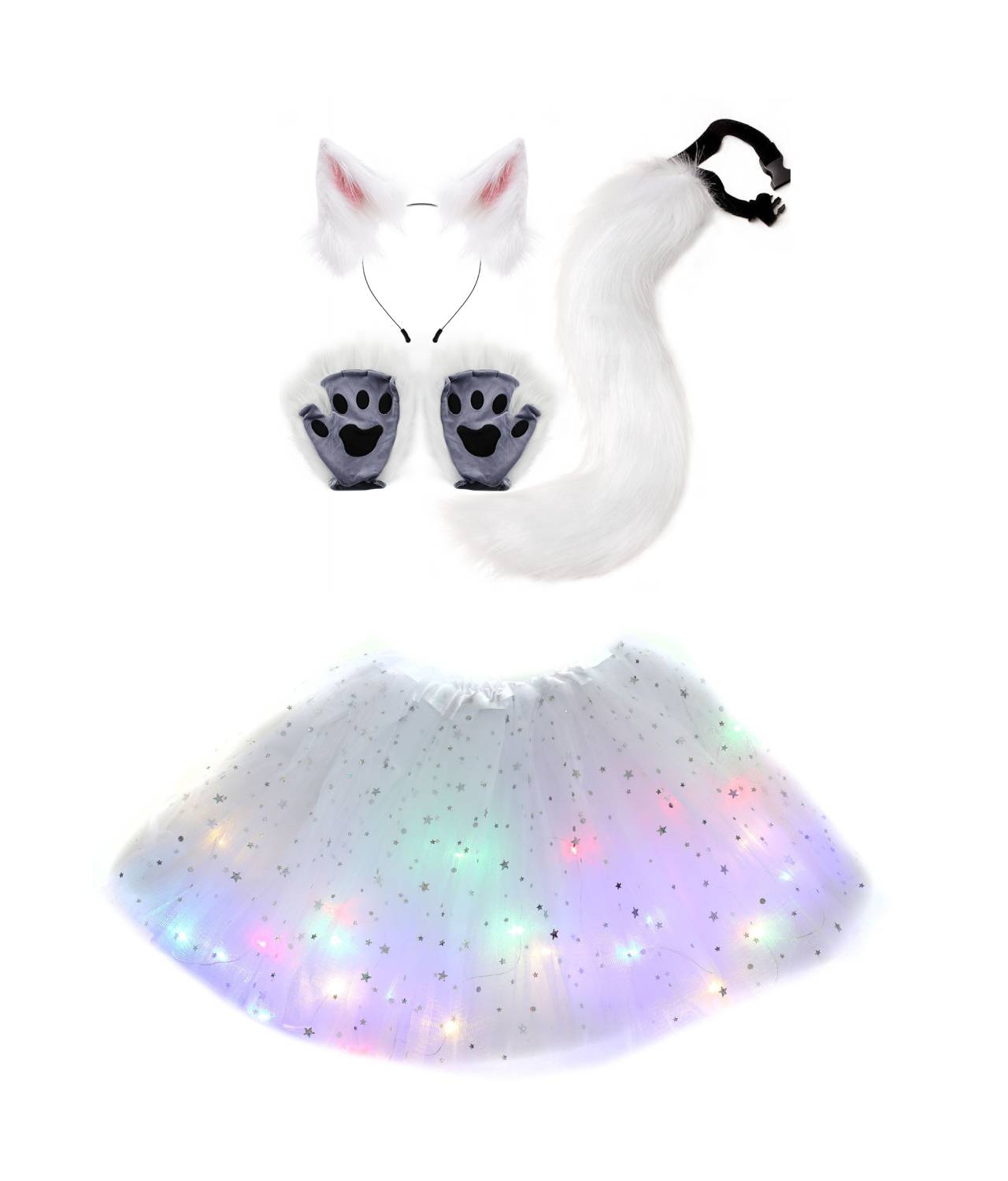 Kinder Mädchen tutu Kleid Karneval Kostüm Zubehör Halloween Set Tierkralle Simulation Plüsch Fuchs Ohr Haarreif Tier Ohr Schwanz