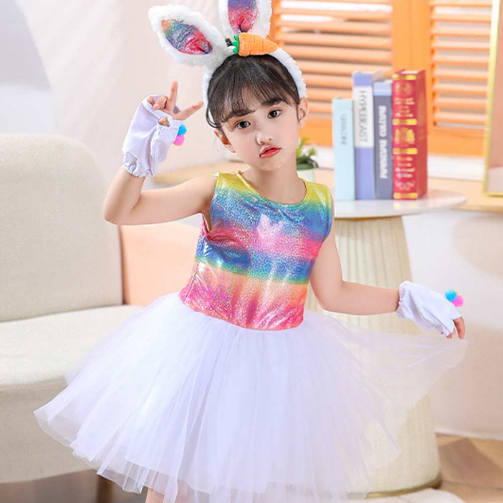 Kinder Mädchen tutu Kleid Regenbogen Kaninchen Set Cosplay Kostüm Outfits Halloween Karneval Anzug