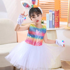 Kinder Mädchen tutu Kleid Regenbogen Kaninchen Set Cosplay Kostüm Outfits Halloween Karneval Anzug