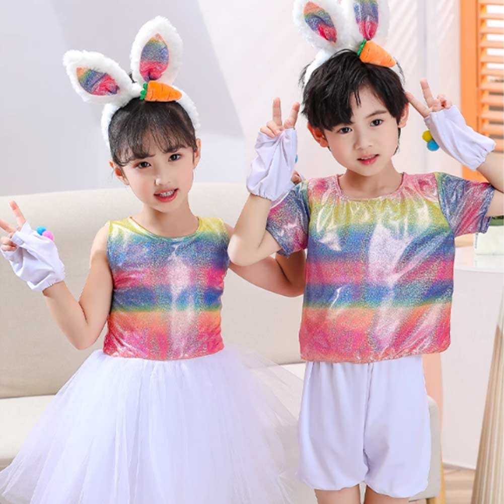 Kinder Mädchen tutu Kleid Regenbogen Kaninchen Set Cosplay Kostüm Outfits Halloween Karneval Anzug