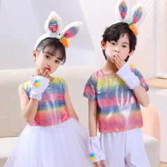 Kinder Mädchen tutu Kleid Regenbogen Kaninchen Set Cosplay Kostüm Outfits Halloween Karneval Anzug