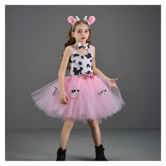 Kinder Mädchen Tutu Kleid Rosa Kuh Bild Rock Mesh Cosplay Kostüm Outfits Halloween Karneval Anzug