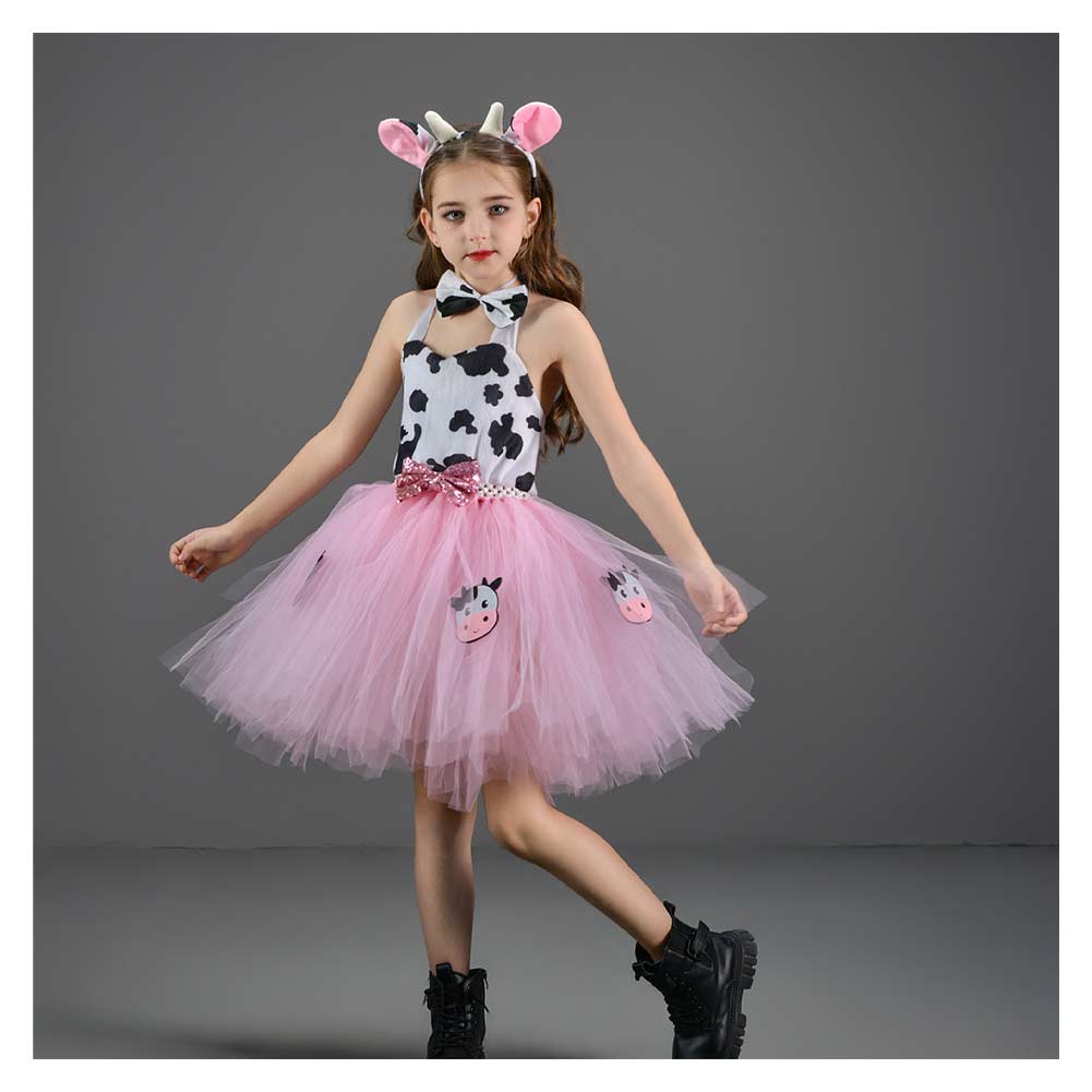 Kinder Mädchen Tutu Kleid Rosa Kuh Bild Rock Mesh Cosplay Kostüm Outfits Halloween Karneval Anzug