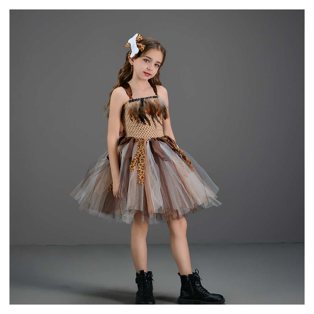 Kinder Mädchen tutu Kleid Wildman Höhlenmensch Cosplay Kostüm Outfits Halloween Karneval Anzug