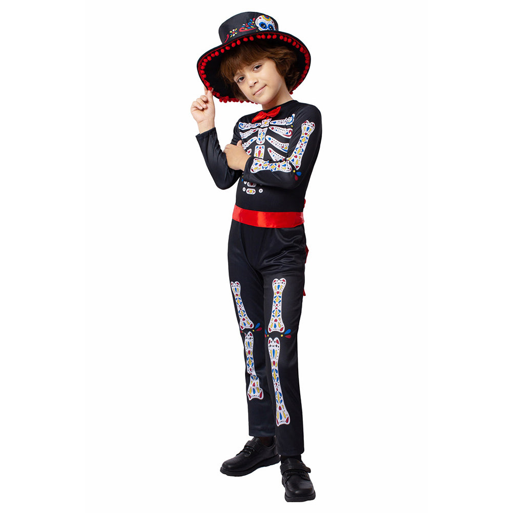 Kinder Tag der Toten Jumpsuit Cosplay Kostüm Outfits Halloween Karneval Anzug