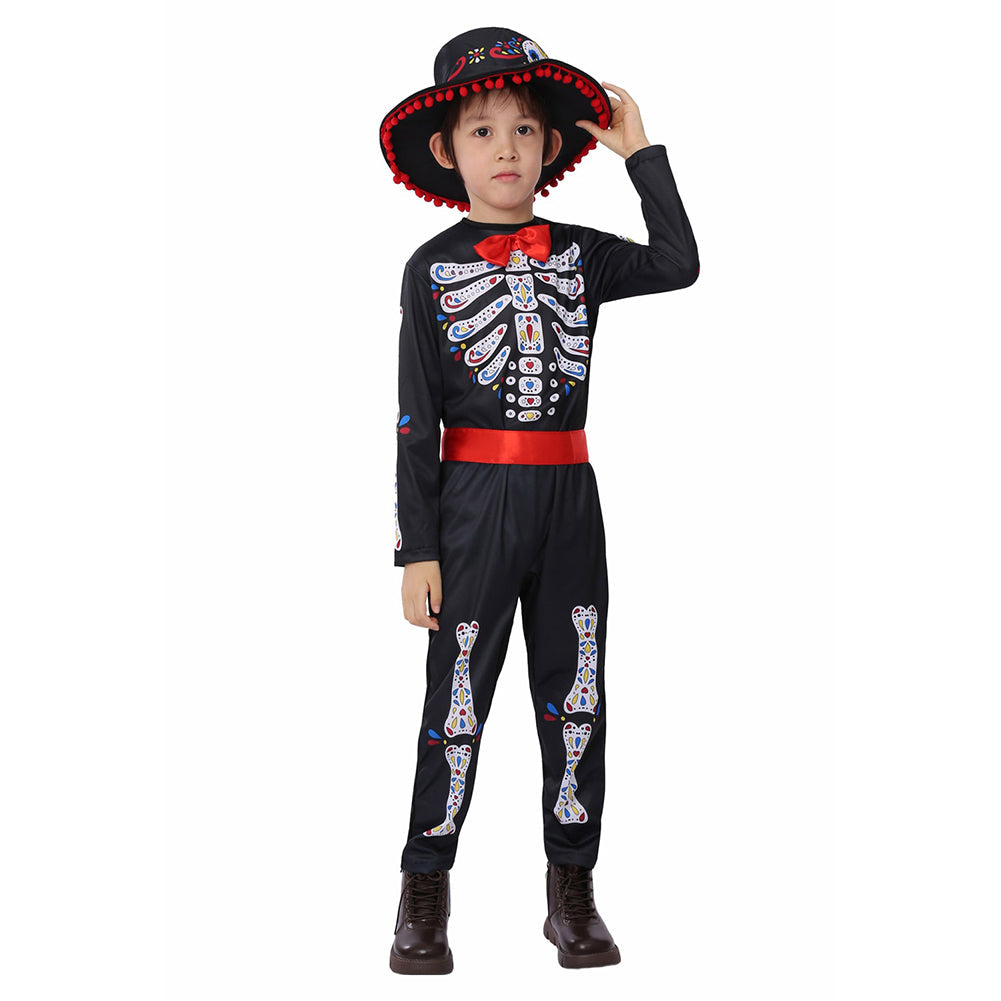 Kinder Tag der Toten Jumpsuit Cosplay Kostüm Outfits Halloween Karneval Anzug