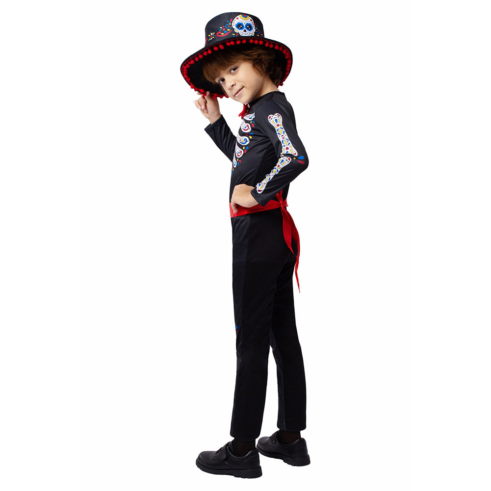 Kinder Tag der Toten Jumpsuit Cosplay Kostüm Outfits Halloween Karneval Anzug