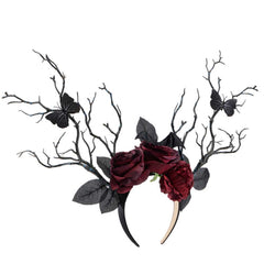 Kostümzubehör Halloween Haarreif Gothic Dark Rose Blossom Butterfly Stirnband