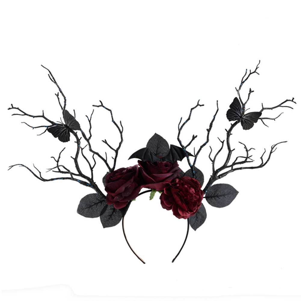 Kostümzubehör Halloween Haarreif Gothic Dark Rose Blossom Butterfly Stirnband