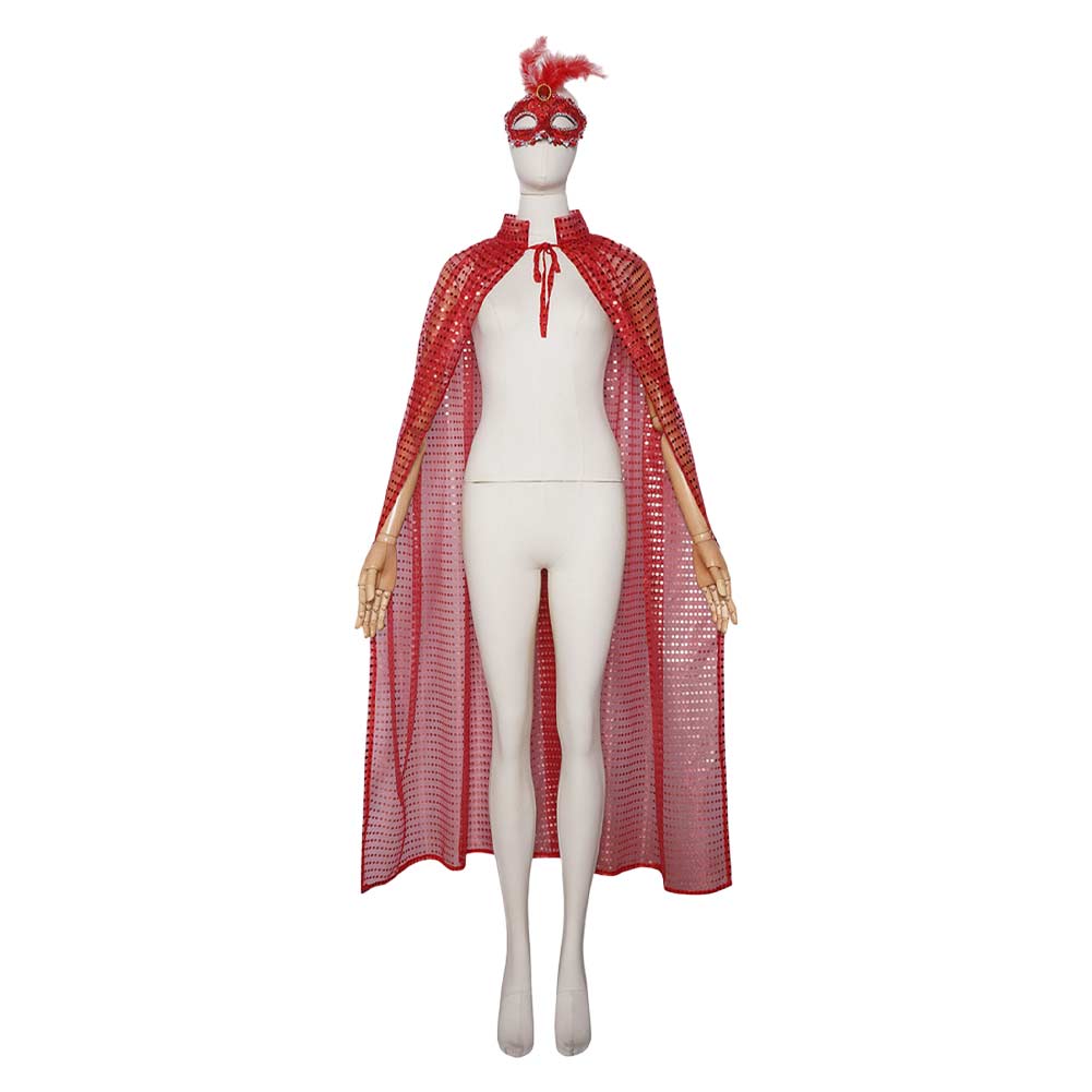 Umhang Maske rot blau Kostüm Halloween Karneval Cosplay Outfit