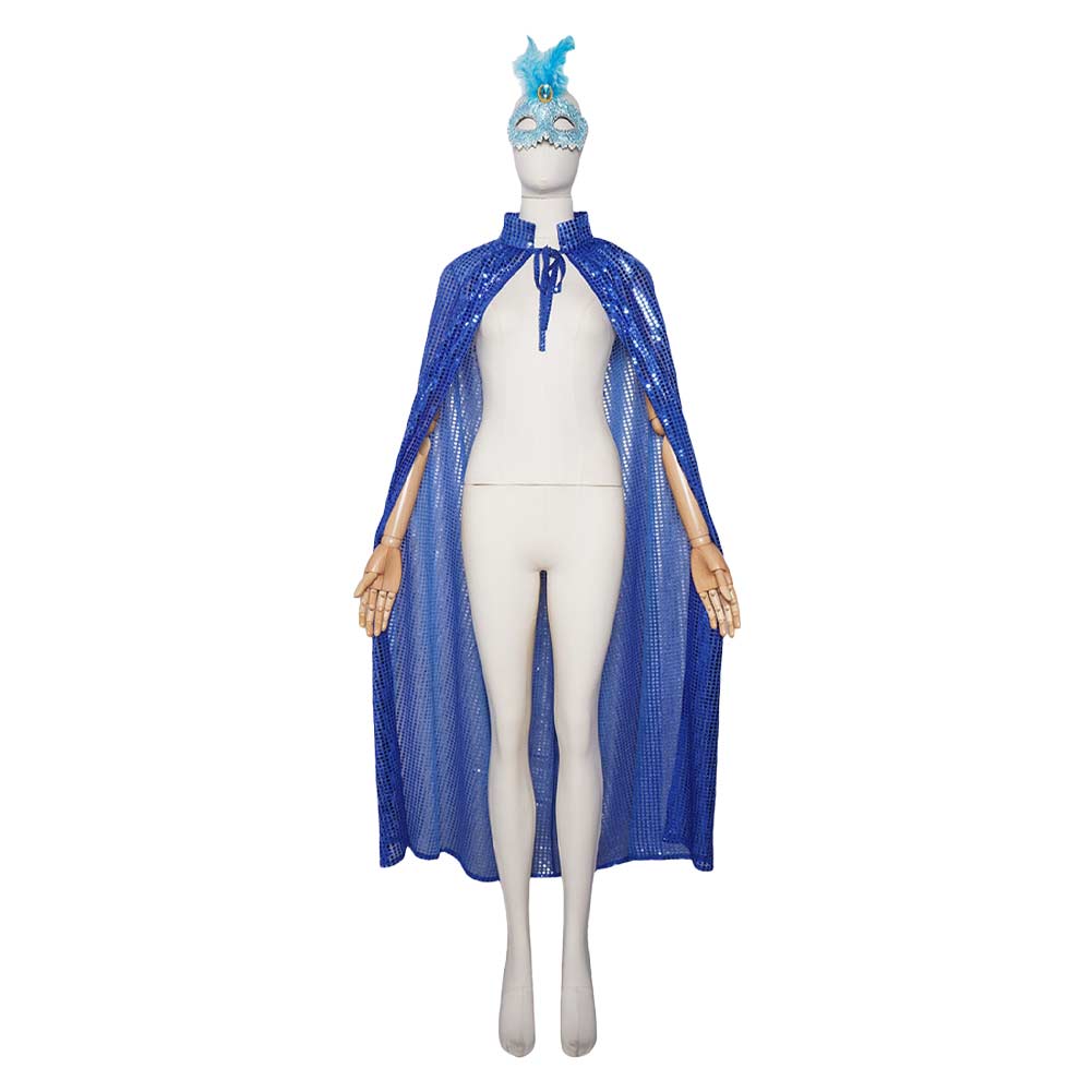 Umhang Maske rot blau Kostüm Halloween Karneval Cosplay Outfit