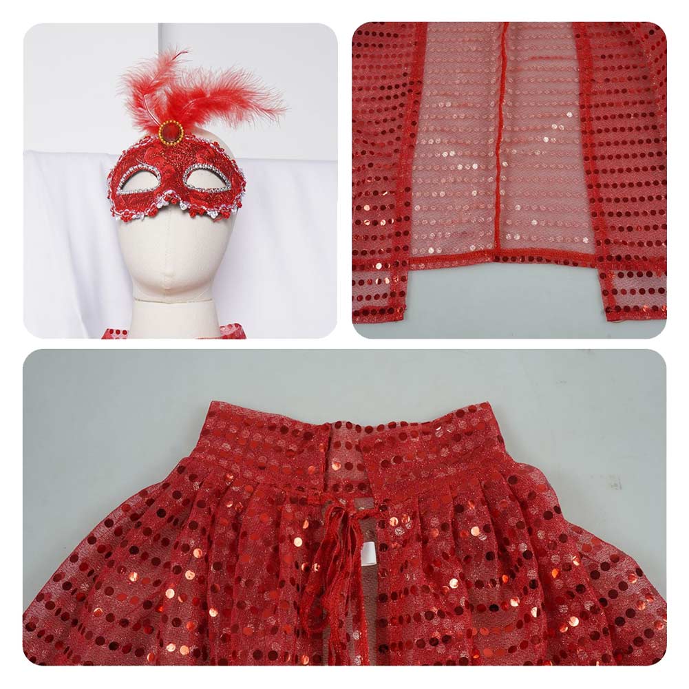 Umhang Maske rot blau Kostüm Halloween Karneval Cosplay Outfit
