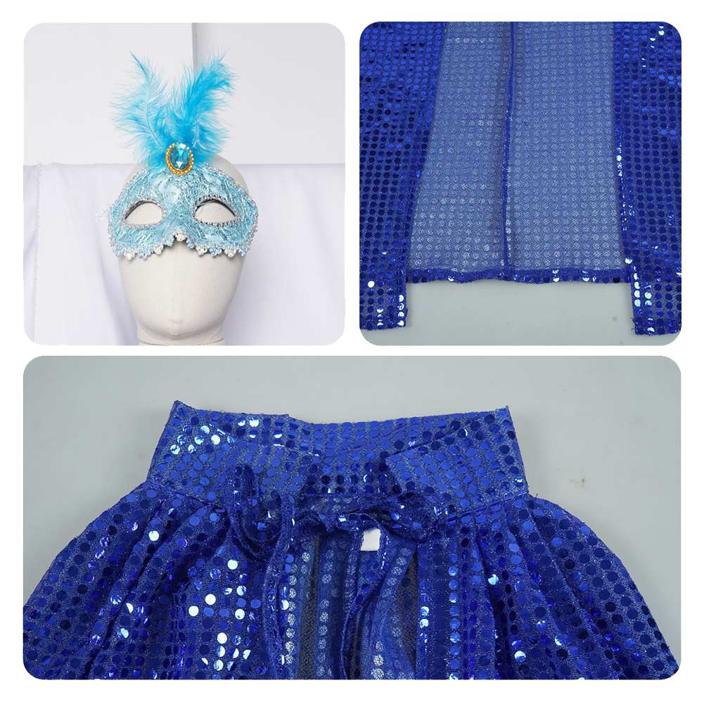 Umhang Maske rot blau Kostüm Halloween Karneval Cosplay Outfit