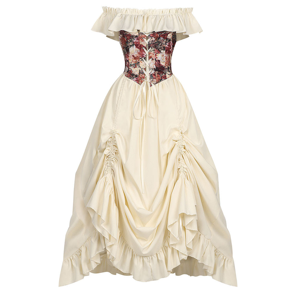 Victoria Mittelalter Renaissance Kostüm Set beige Halloween Karneval Party Cosplay Outfit