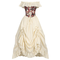 Victoria Mittelalter Renaissance Kostüm Set beige Halloween Karneval Party Cosplay Outfit