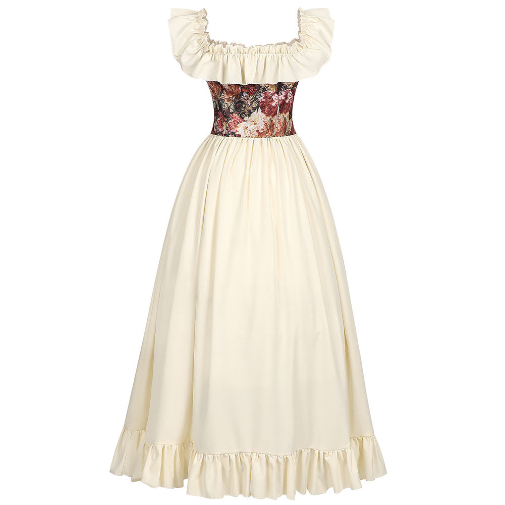 Victoria Mittelalter Renaissance Kostüm Set beige Halloween Karneval Party Cosplay Outfit