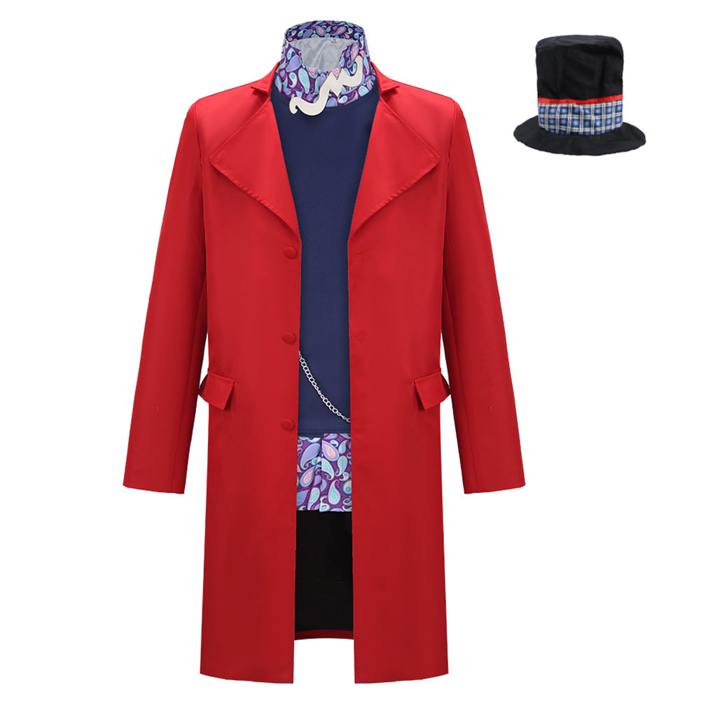 Wonka Herren Rot Mantel Kostüm Set Willy Wonka Outfit