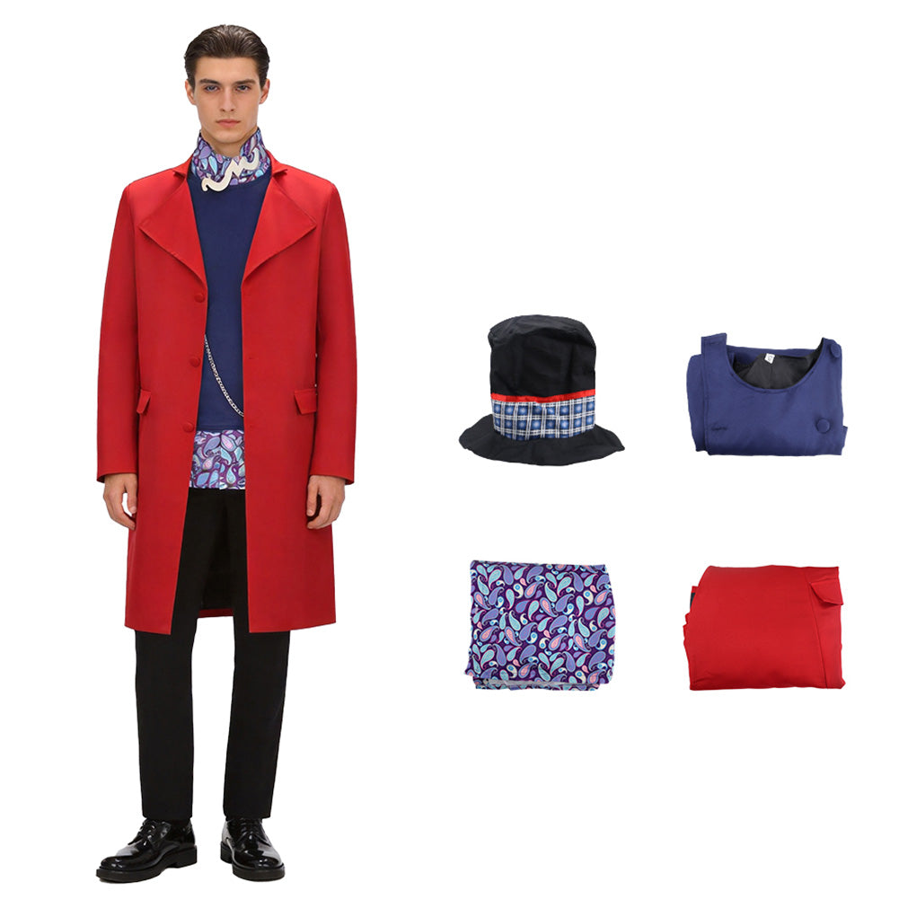 Wonka Herren Rot Mantel Kostüm Set Willy Wonka Outfit