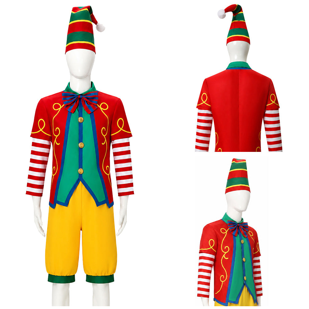Zirkus Clown rot gelb Kostüm Set Vintage Karneval Narr Cosplay Outfit