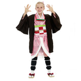 Kinder Kimetsu no Yaiba Kamado Nezuko Cosplay Kostüm Kimono Halloween Karneval Kostüm Set