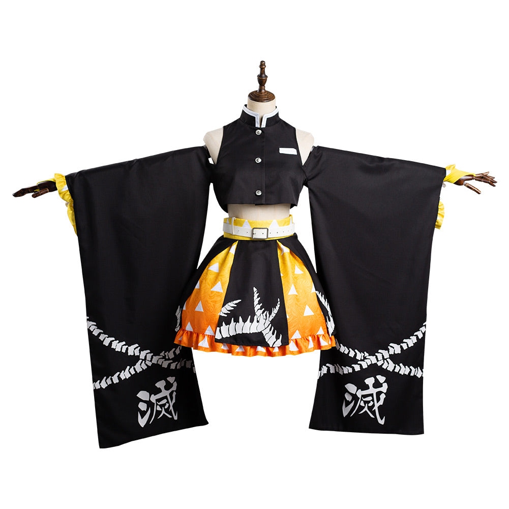 Demon Slayer Agatsuma Zenitsu Cosplay Kimono Damen Halloween Karneval Kostüm